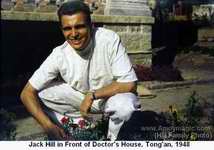 Dr. Jack Hill kneeling in front of the doctor's house, Tong'an 1948 Amoy